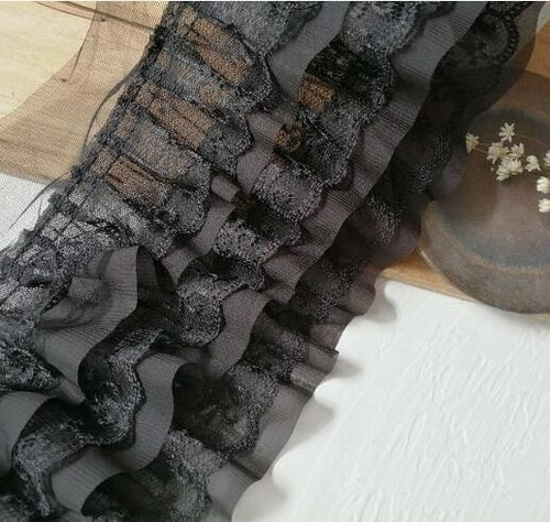 12CM Wide White Black Three Layers 3D Pleated Mesh Chiffon Fabric