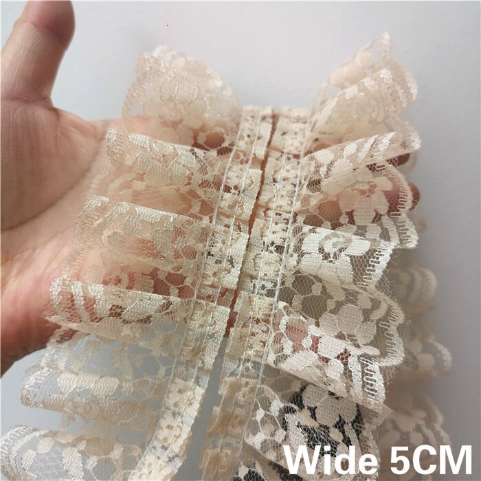 5cm Wide Exquisite Apricot 3d Pleated Cotton Embroidery Flowers Lace