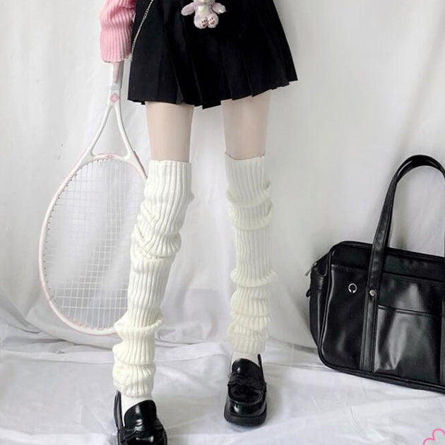 Lolita Long Socks Women Leg Warmers Knitted Warm Foot Cover White