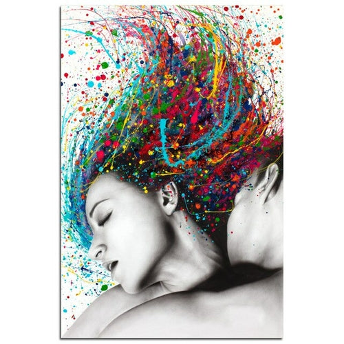 Abstract Wall Art Colorful Hair Woman Canvas Painting Figure Posters