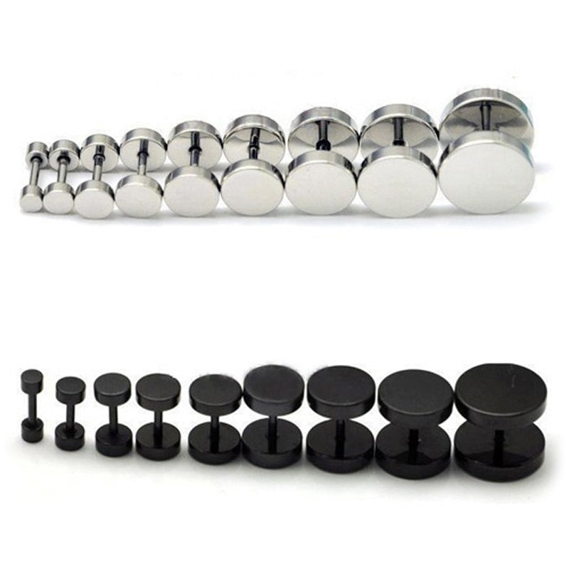 1PC Barbell Punk Gothic Stainless Steel Ear Studs Earrings Black Siver