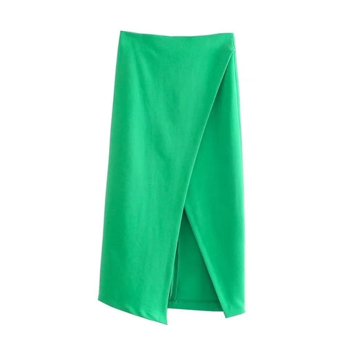 Green High Waist Split Skirt