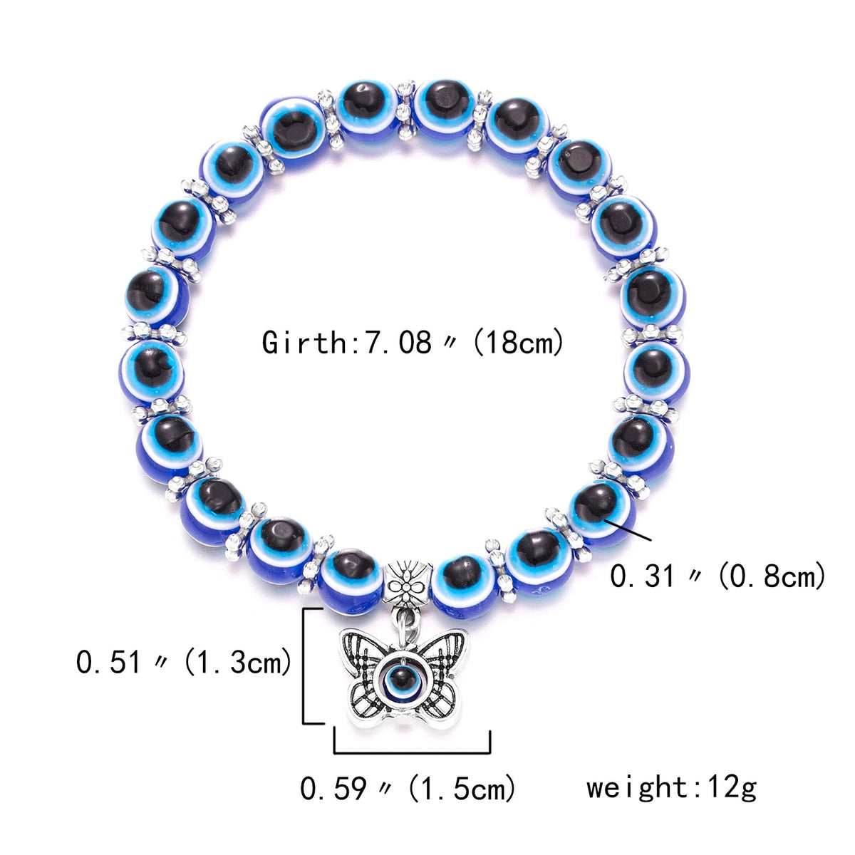 Classic Blue Evil Eyes Palm Butterfly Pendant Bracelet Wishing Elastic Rope Chain Resin Beads Bracelet For Women Jewelry Gift