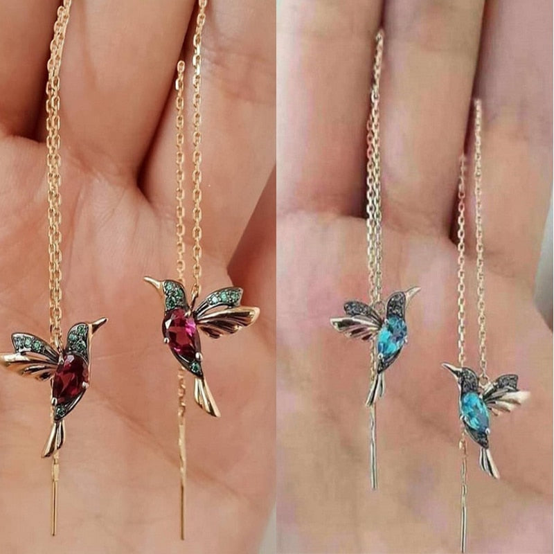 Unique Little Bird Drop Long Hanging Hummingbird  Earrings For Women Elegant Girl Tassel Crystal Pendant Earring Jewelry