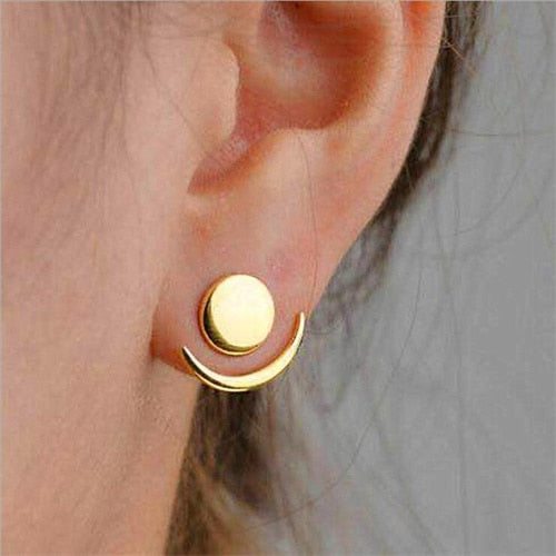 Crescent Moon Phase Earrings Cute Ear Jackets Geometric Round Stud Earrings for Women Sun Moon Set Earring Gifts
