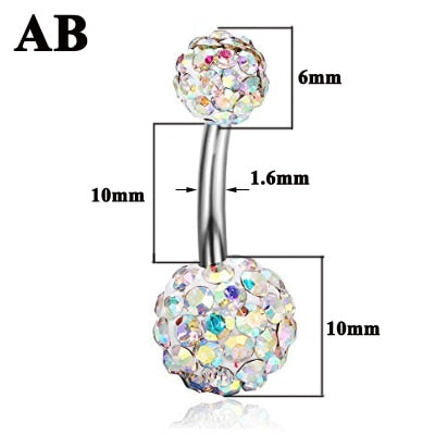 1PC 316l Surgical Steel Assorted Colors Navel Ring Double Epoxy Crystal Balls Belly Button Ring Navel Piercing Body Jewelry 14g