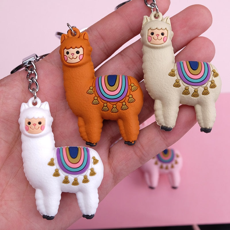 Qualitied Original cartoon Lamb cute Luck Zodiac Alpaca keychain key ring Simulation Animals Pendant Jewelry Birthday gift