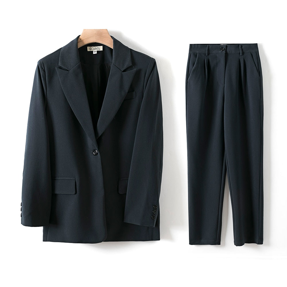 Women Blazer And Guard Pants Sets Two Pieces OL Single Breasted Jacket Formal Suit Pleated Trousers Spring Autumn Winter