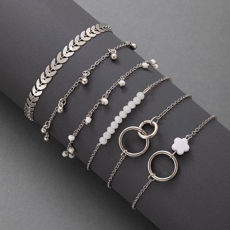 Bohemian Gold Tassel Bracelets for Women Boho Jewelry Geometric Leaves Beads Layered Hand Chain Charm Bracelet Set