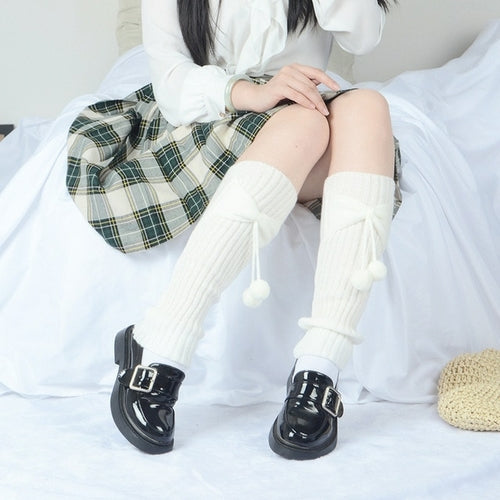 Lolita Long Socks Women's Leg Warmers Knitted Warm Foot Cover White