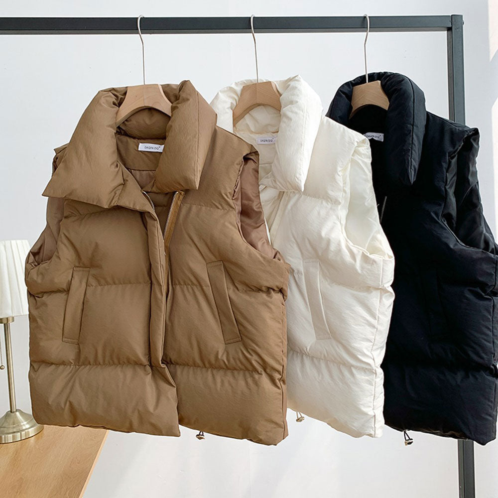 Cotton Vest Women Warm Coat Turn down Collar Zipper