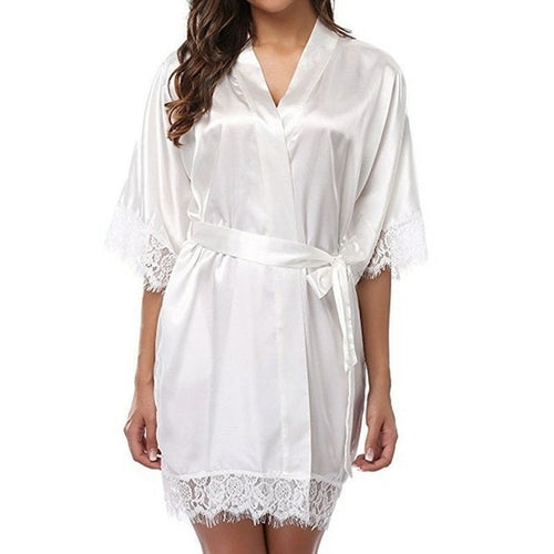 Women Night Gown Robe Lace Bathrobe Nightgown Halt Sleeve Night