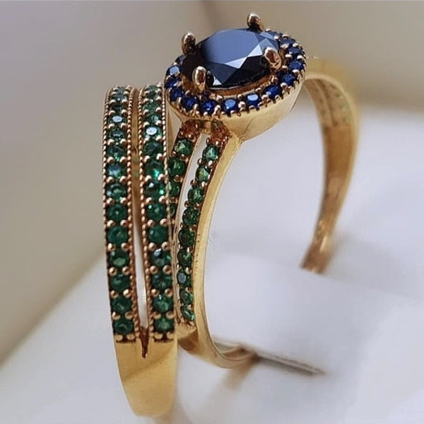 Vintage Turkish Signet Ring For Men Women Antique Silver Carved Eagle Ring Inlaid Green Zircon locomotive Punk Ring