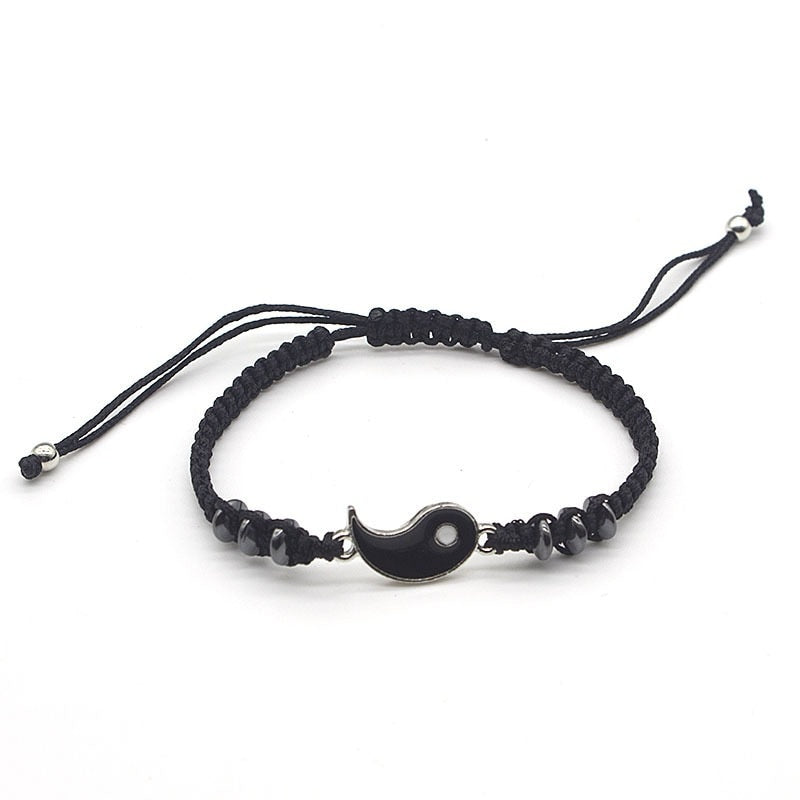 Tai Chi Yin Yang Couple Bracelets Alloy Pendant Adjustable Braid Chain Bracelet Necklace Matching Lover Bracelets Necklaces