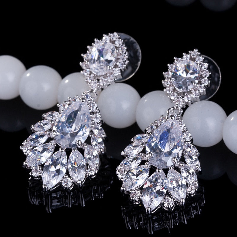 Cubic Zircon Chandelier Dangle Drop Earrings with AAA Crystal for Women Party Jewelry