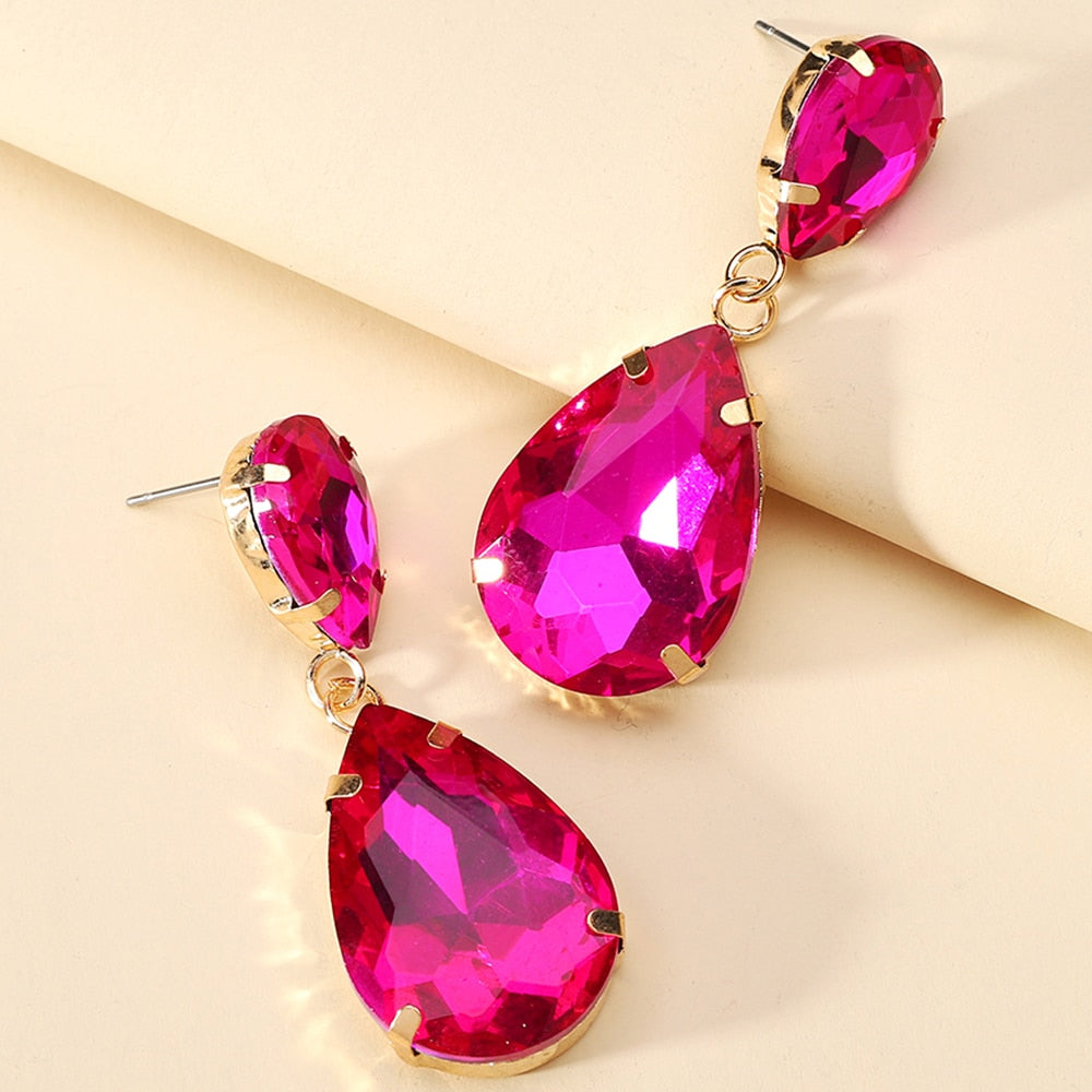 Water Drop Glass Dangle Earrings For Women Luxury Vintage Ear Accessories Pendientes Elegant Chandelier Pendant Jewelry