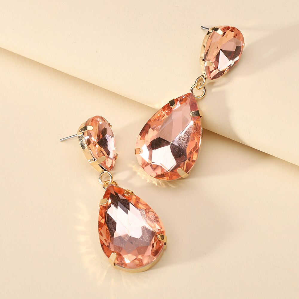 Water Drop Glass Dangle Earrings For Women Luxury Vintage Ear Accessories Pendientes Elegant Chandelier Pendant Jewelry