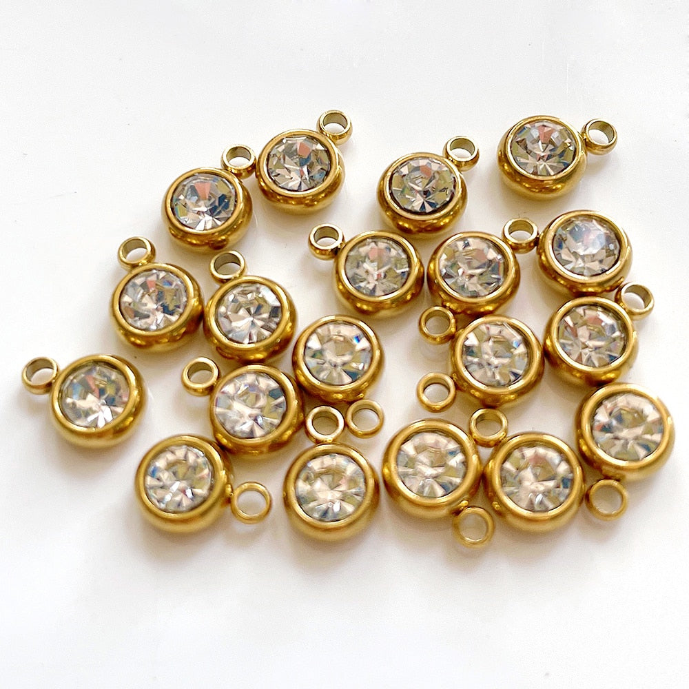 20pcs 6mm Stainless Steel Rhinestone Beads Gold Color Crystal Charms Pendants for Necklace Bracelet Jewelry Making Charm DIY