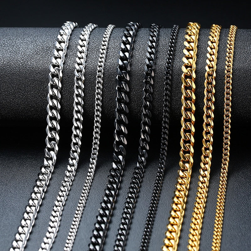 Cuban Chain Necklace for Men Women, Basic Punk Stainless Steel Curb Link Chain Chokers,Vintage Gold Tone Solid Metal Collar