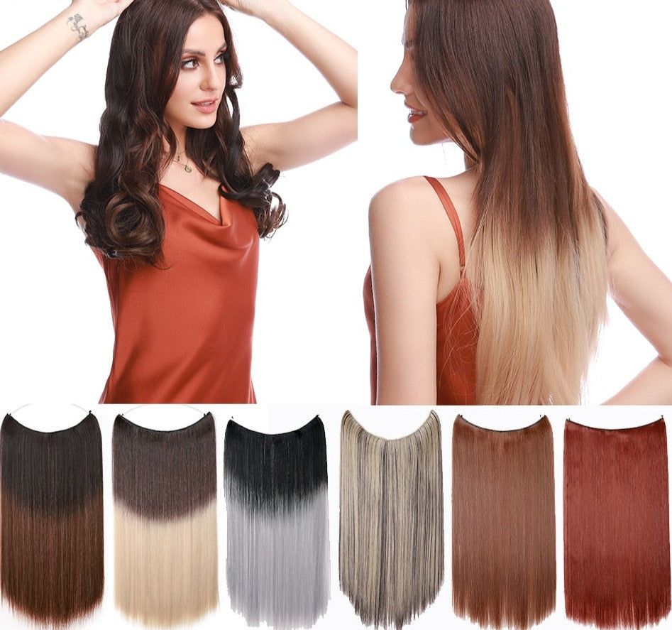 Synthetic 20inch Invisible Wire No Clip One Piece Hair Extension 64 Colors False Hair Hairpieces For Women