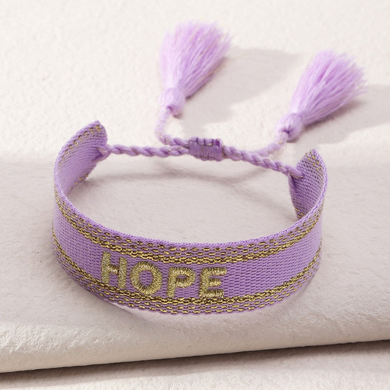 Bohemia Embroidery Letters Woven Tassel Bracelet For Women Handmade Adjustable Rope Braided Bracelet Retro Jewelry Gift