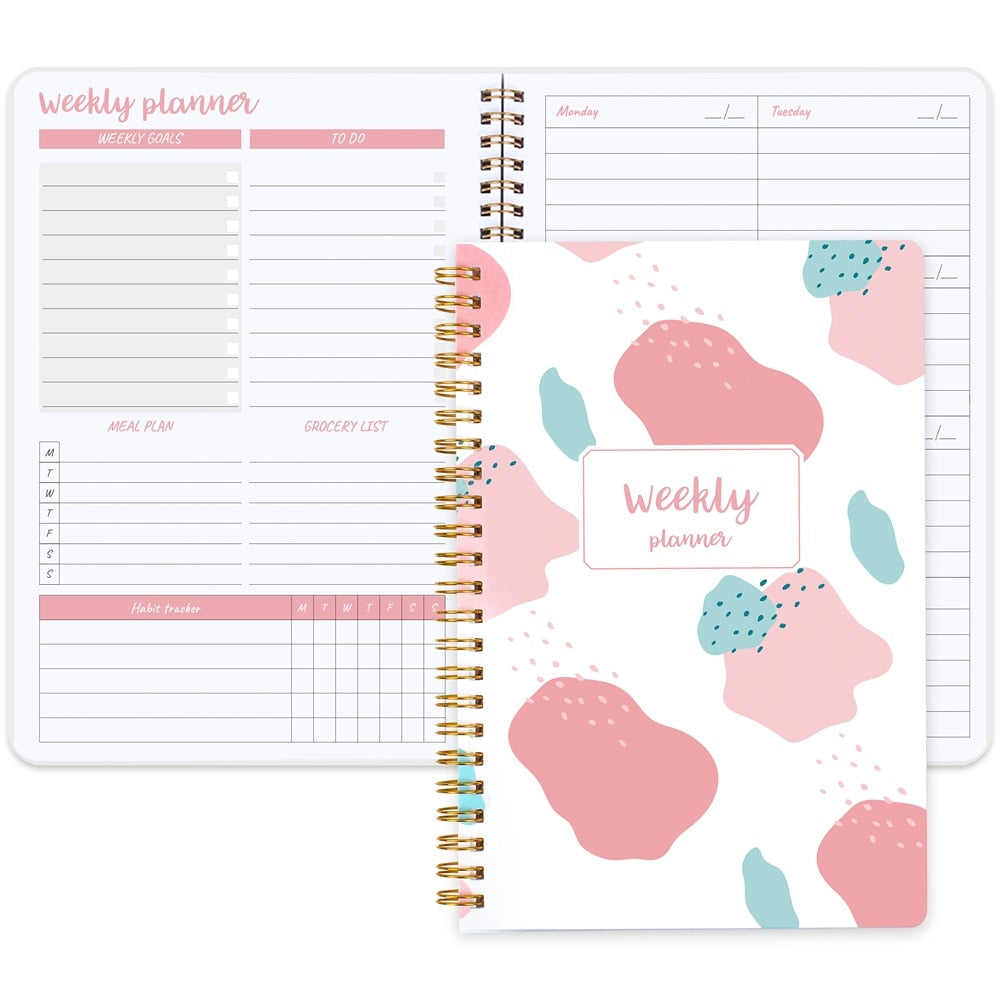 Daily Weekly Planner A5 Undated Notebook Agenda with To-Do List Weekly Goals Habit Tracker Organizer Book for 52 Weeks Planning
