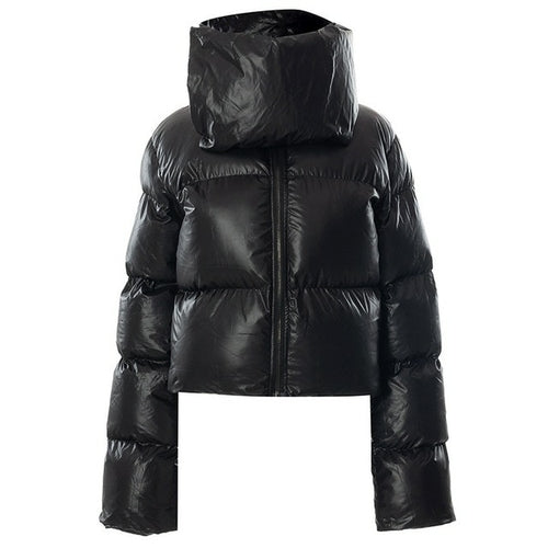 Winter Oversized Black Bubble Coats Women Zipper Scarf
