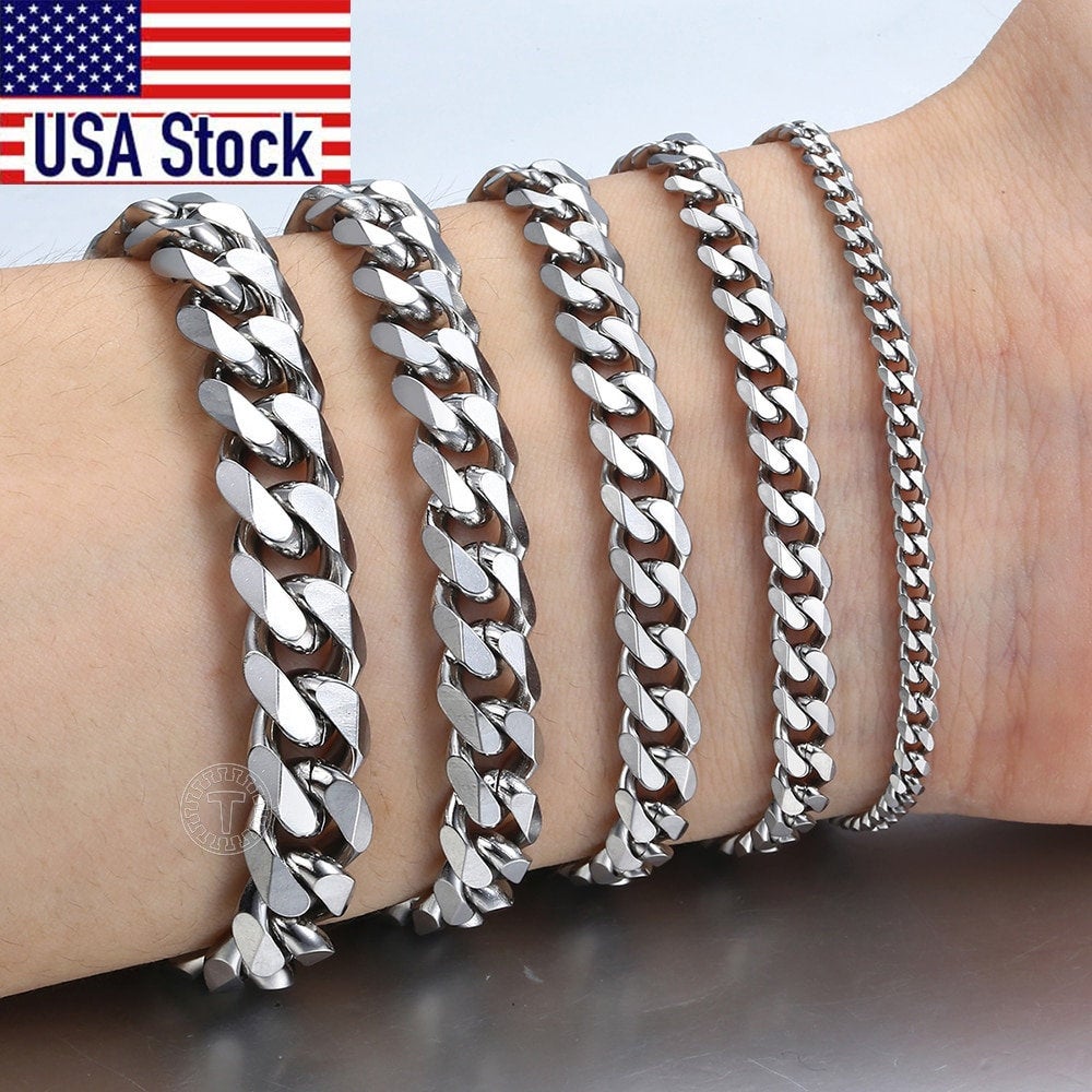 3-11mm Men's Bracelets Stainless Steel Curb Cuban Link Chain Silver Color Black Gold Bracelet Men Women Jewelry Gift 7-10" KBM03 - BonoGifts