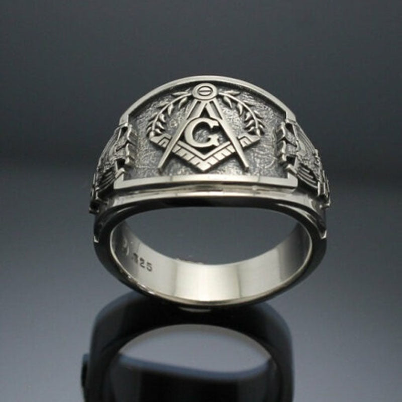 925 Sterling Silver Luxury Square Scottish Etiquette Ring Masonic Ring Cigar Band Style Jewelry