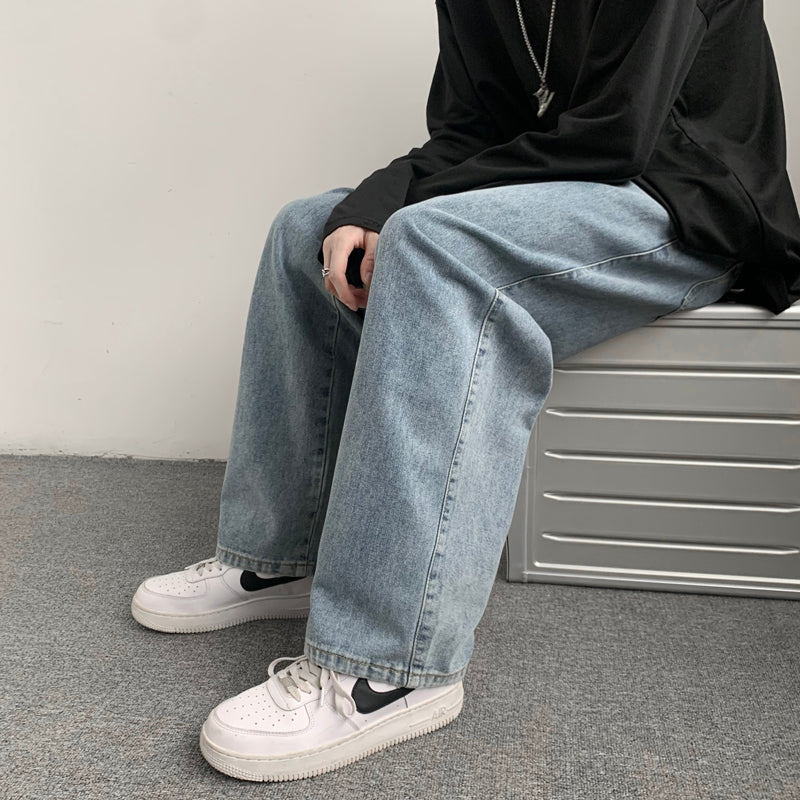 Baggy Stacked Jeans Mens Pants Streetwear Clothing Denim Skater Wide Leg Distressed Low Rise Elastic Waist Hip Hop Straight Leg