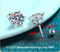 0.5-2ct Moissanite Screw Stud Earrings D Color 925 Sterling Silver 6 Prong Diamond Earrings For Women Wedding Fine Jewelry