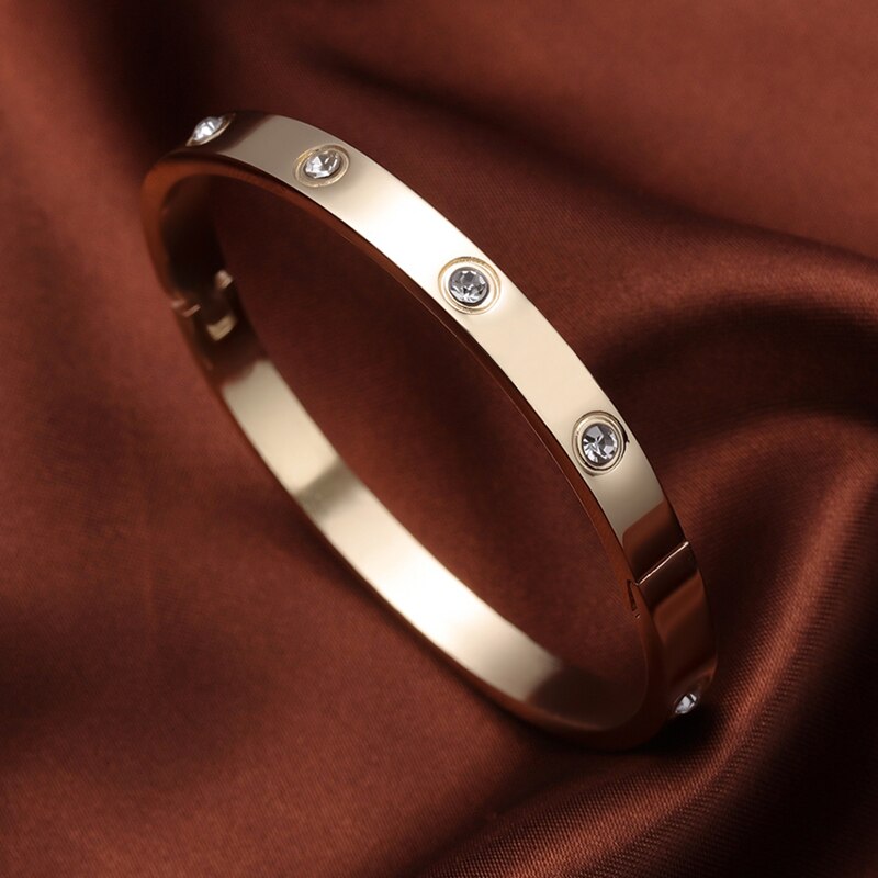 Stainless Steel Bracelets Woman Bangle Bangles for Woman Golden Love Crystal Wedding Feminina Luxury Jewellery Gifts