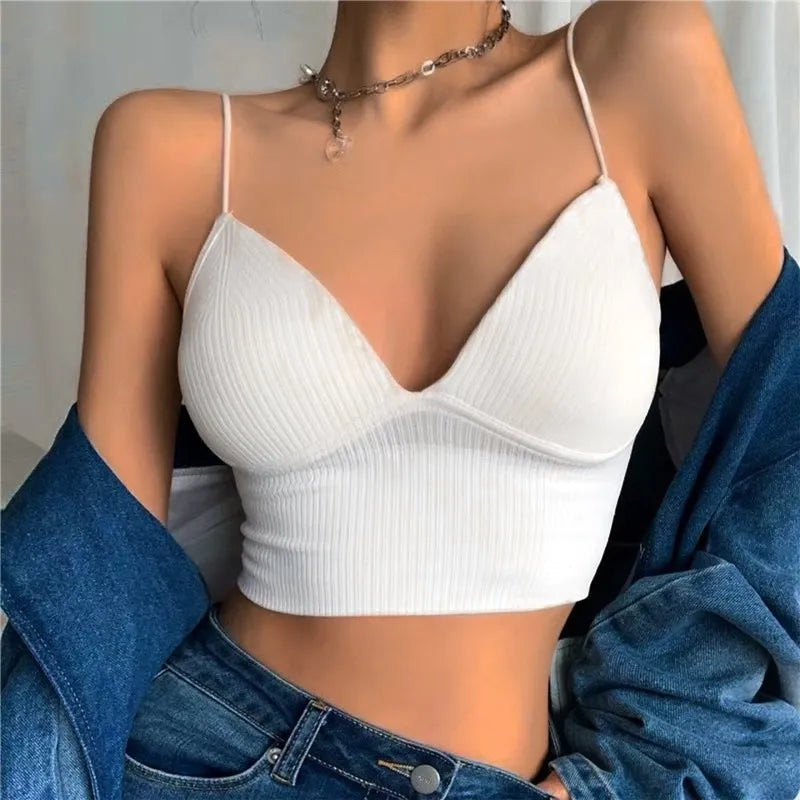 Cheap Women Crop Tops Sexy Solid Color Camisole Ice Silk Tube Top Seamless  Sports Tank Top Wireless Underwear Padded Bra Bralette Vest