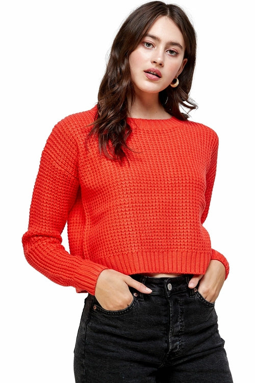 Gestricktes Cropped-Pullover mit Waffelmuster