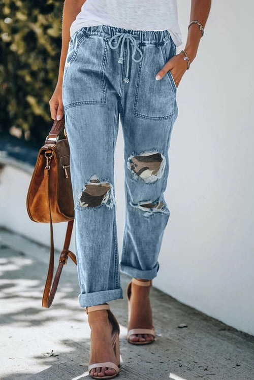 Denim-Jeans mit Camo-Patches aus Baumwolle mit Taschen