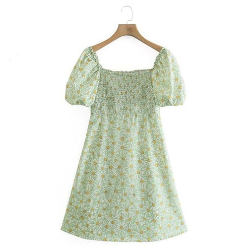 Sommer-Frauen-Kleid mit Blumendruck, Puff, Kurzarm, lässig