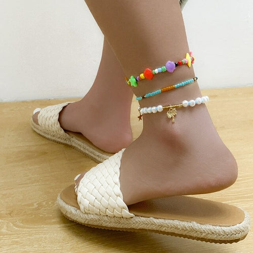 Bohemian Beads Ankle Flower Imitation Pearl Butterfly Rice Bead