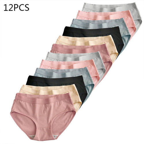 12 Pieces Of Cotton Women&#39;s Underwear Student Panties Low Waist