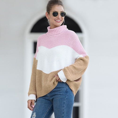 Hit Color Patchwork Knitted Pullover Sweater