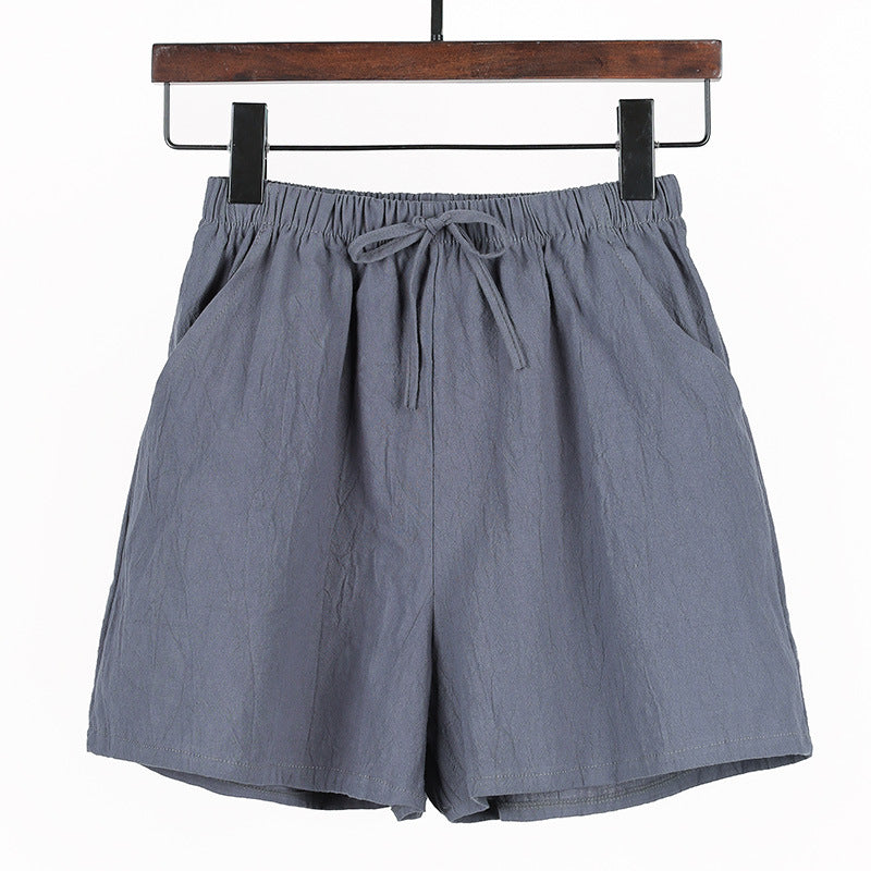 Summer loose linen cotton linen large size student sports casual shorts women's wide leg pants