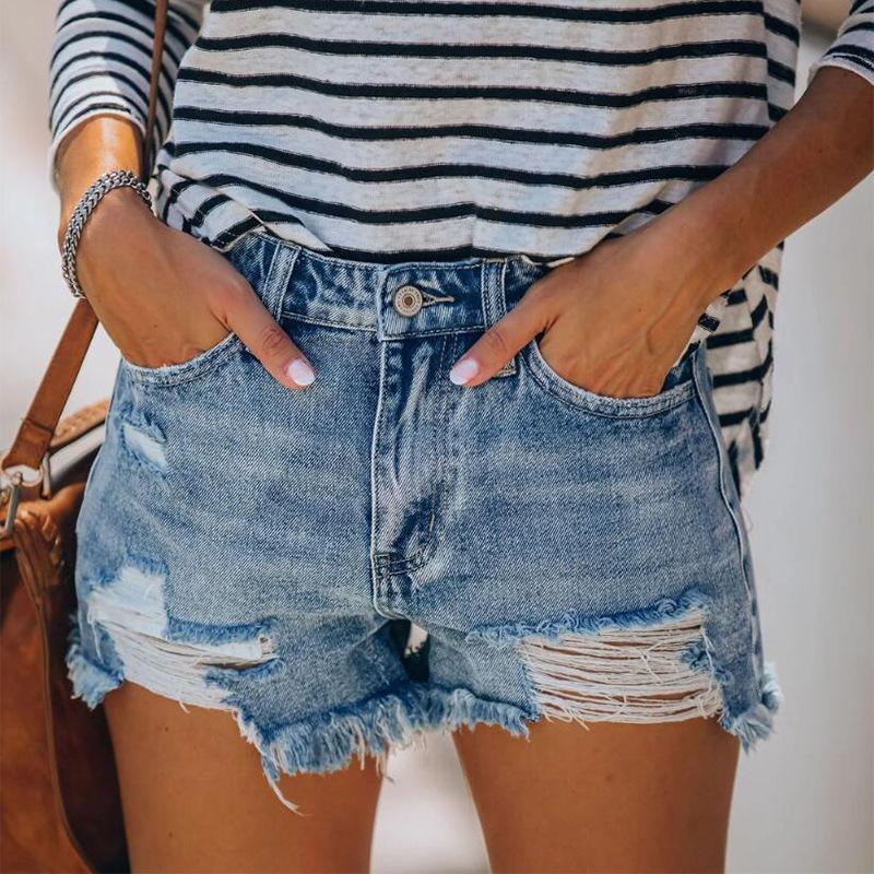 Damen-Jeans-Shorts mit Fransen