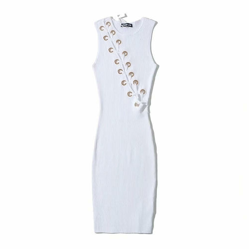Sexy Sleeveless Knitted Hollow Bodycon Dress