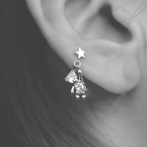 1pc Stainless Steel Fashion Bear Zirconia Cartilage Earring For Women