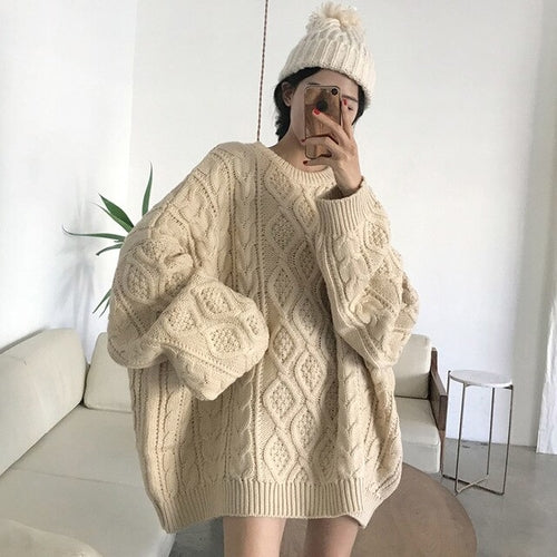 Suéter casual de mujer de gran tamaño de punto suelto