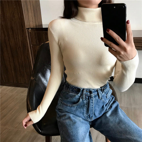 Knitted Women high neck Sweater Pullovers Turtleneck Autumn