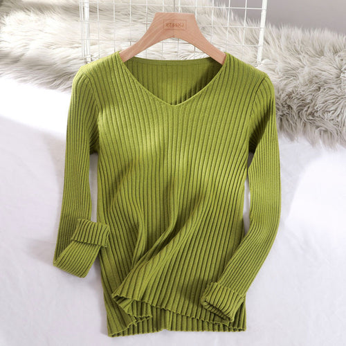 Basic v neck solid autumn winter Sweater Pullover Women Female