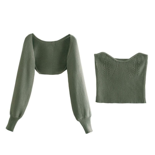 Sexy Knit Army Green Knitted Shawl Sweater Cropped Cardigan Strapless