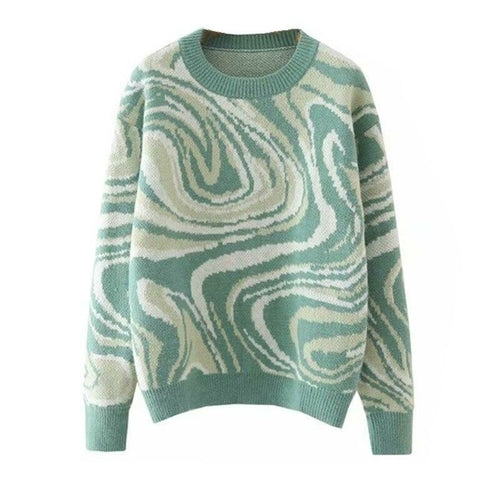 Suéter jacquard de rayas tejidas en color de contraste vintage de otoño