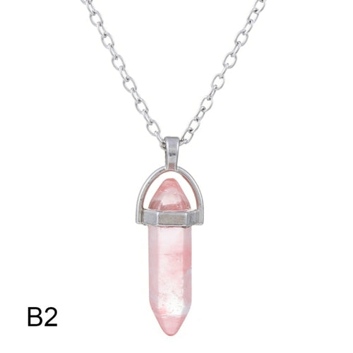 Hexagonal Cylindrical Crystal Necklace Natural Stone Pendant Wire