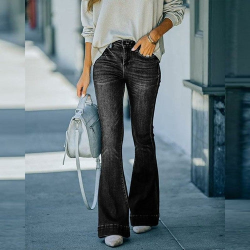 Damen-Jeans geknöpfte Wasch-Denim-Hosen